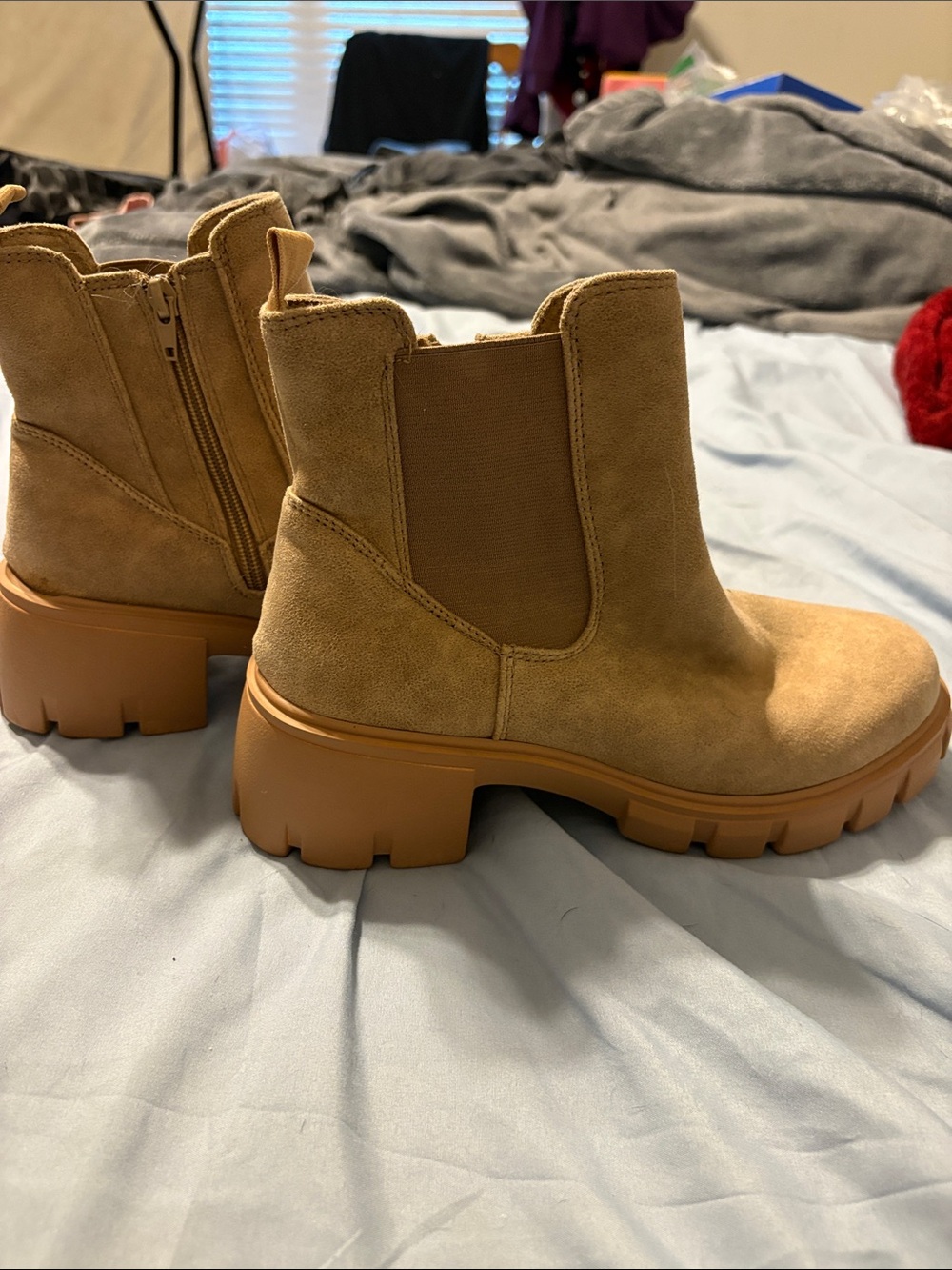 Very G Suede-Look Chunky Booties in Tan